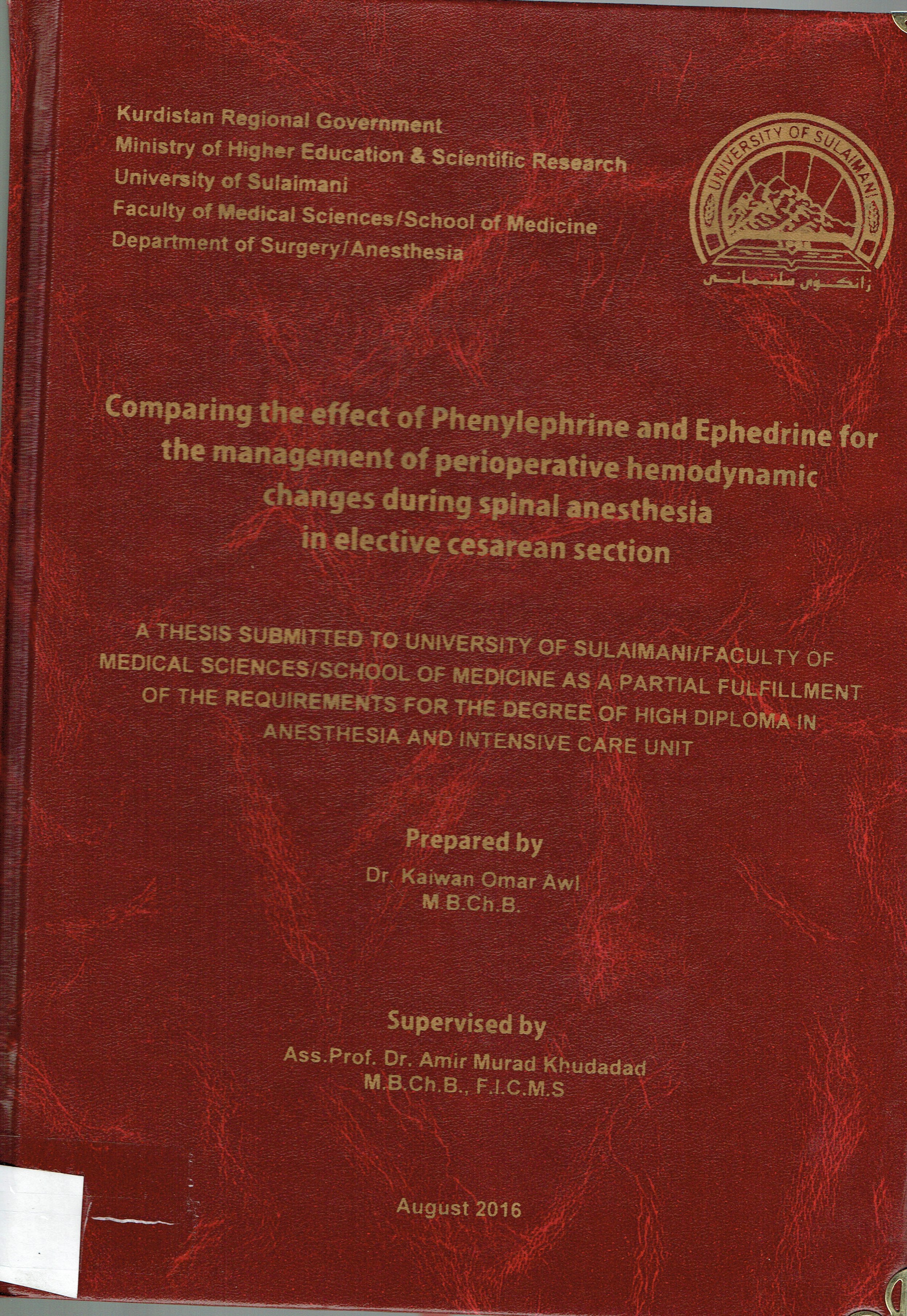 Comparing the effect of phenylephrine and ephedrine for the management of perioperative hemodynamic changes during spinal anesthesia in elective cesarean section