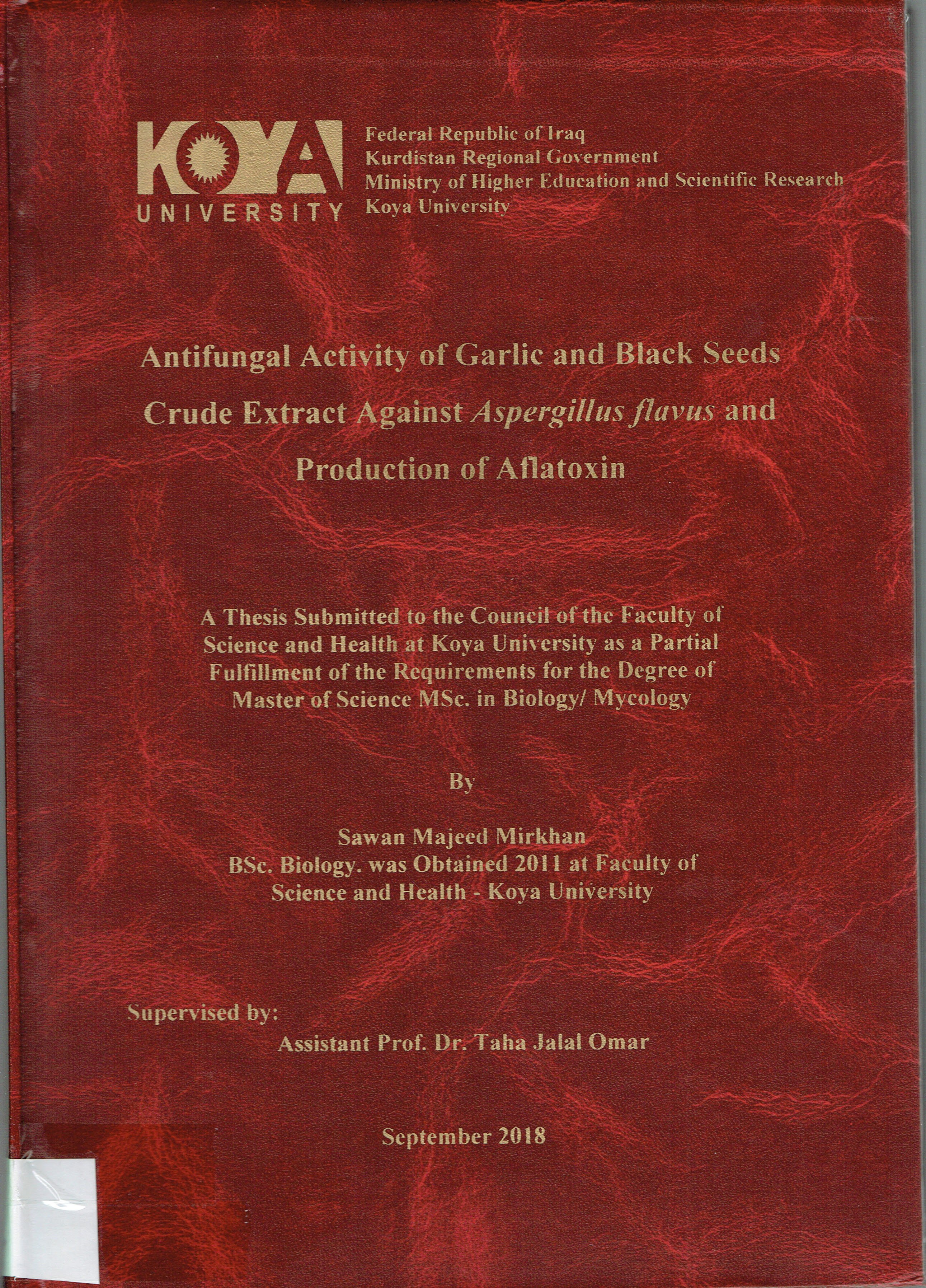 Antifuigal Activity Of Garlic and Black Seeds Crude Extract Against Aspergillus Flavaus and Production of Aflatoxin