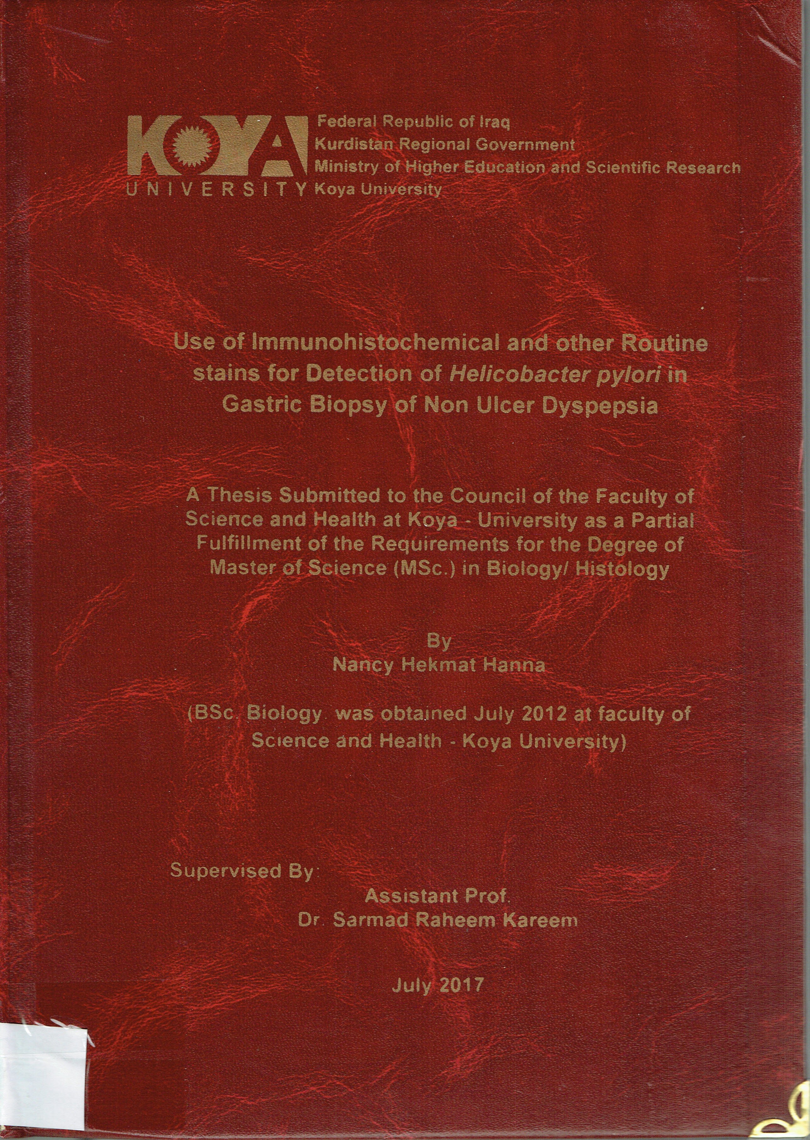 Use of Immunohistoshemical and Other Routine Stains For Detection of Helicobacter Pylori in Gastric Biopsy Of  Non Ulcer Dyspepsia