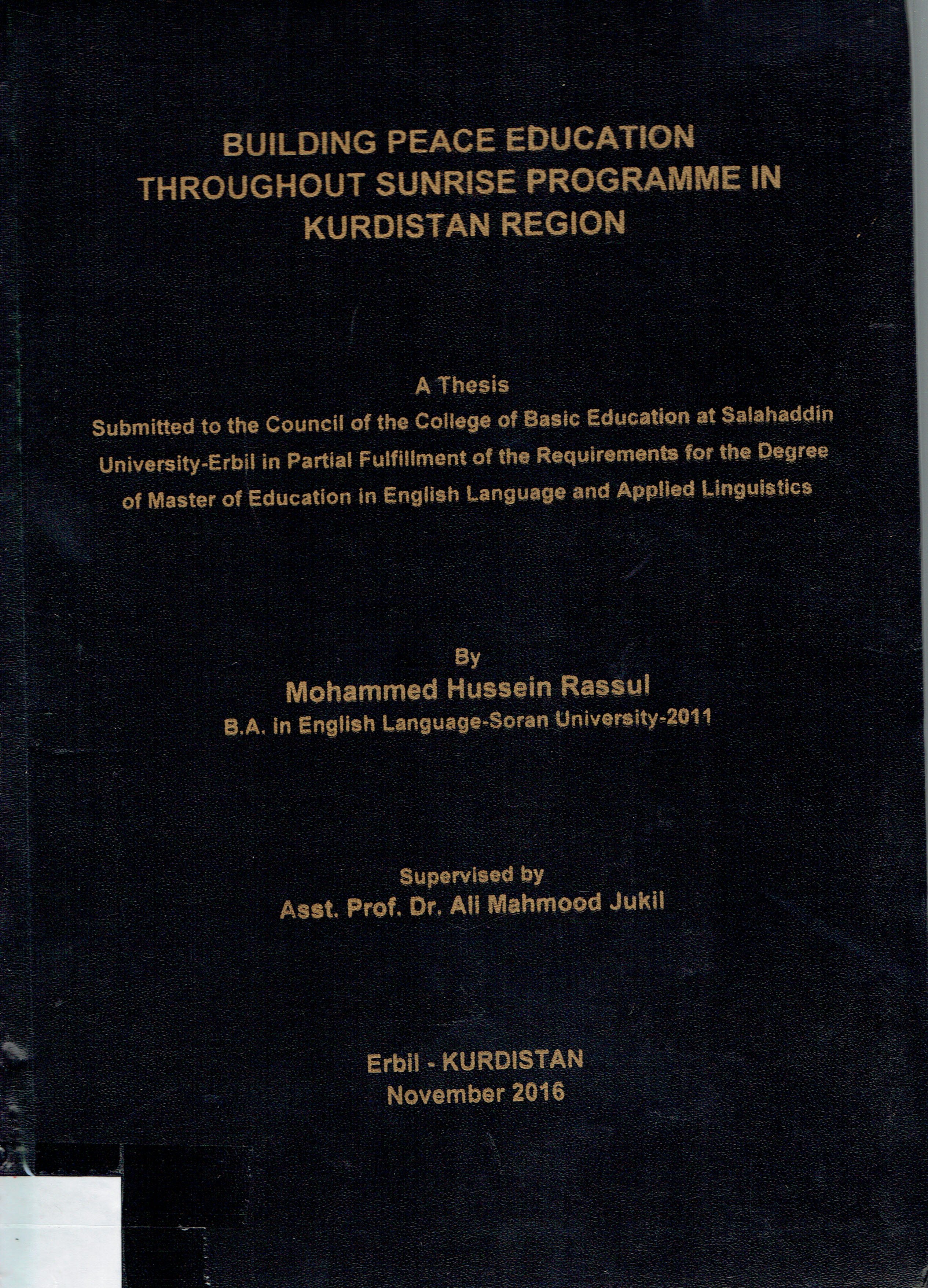 BUILDING PEACE EDUCATION THROUGHOUT SUNRISE PROGRAMME IN KURDISTAN REGION